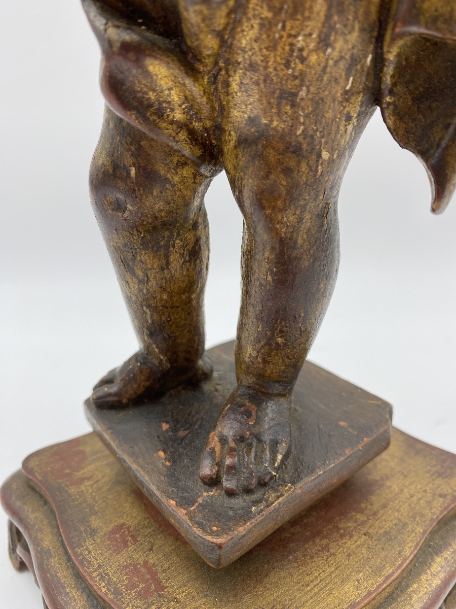 18th Century Antique Sculpture Of A Standing Angel In Carved Gilt Wood-photo-2