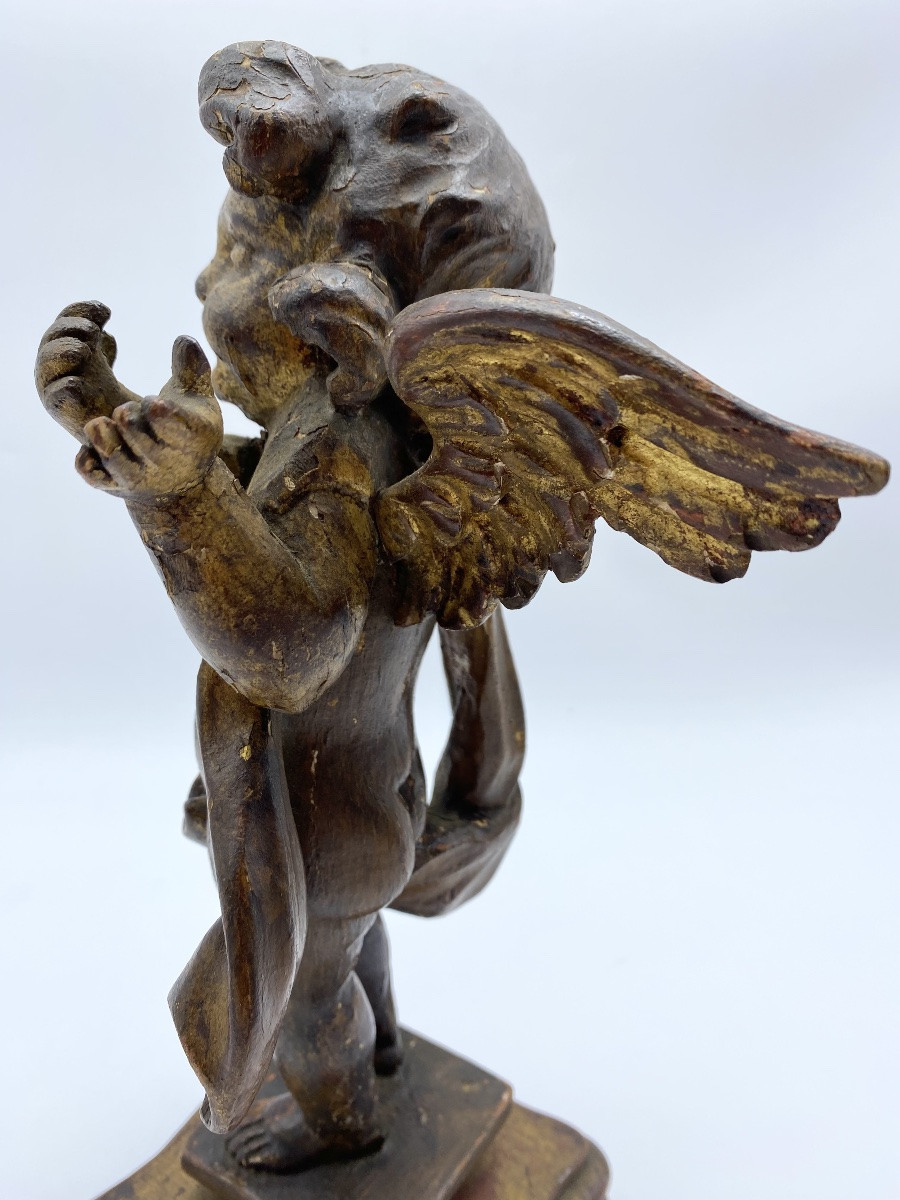 18th Century Antique Sculpture Of A Standing Angel In Carved Gilt Wood-photo-4