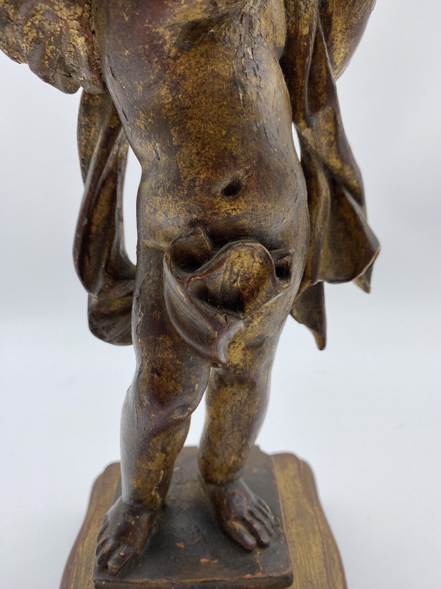 18th Century Antique Sculpture Of A Standing Angel In Carved Gilt Wood-photo-5