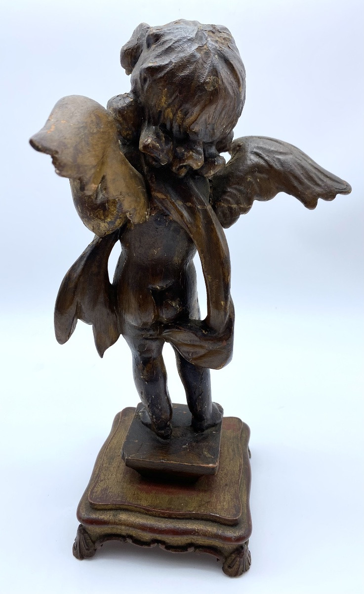 18th Century Antique Sculpture Of A Standing Angel In Carved Gilt Wood-photo-6