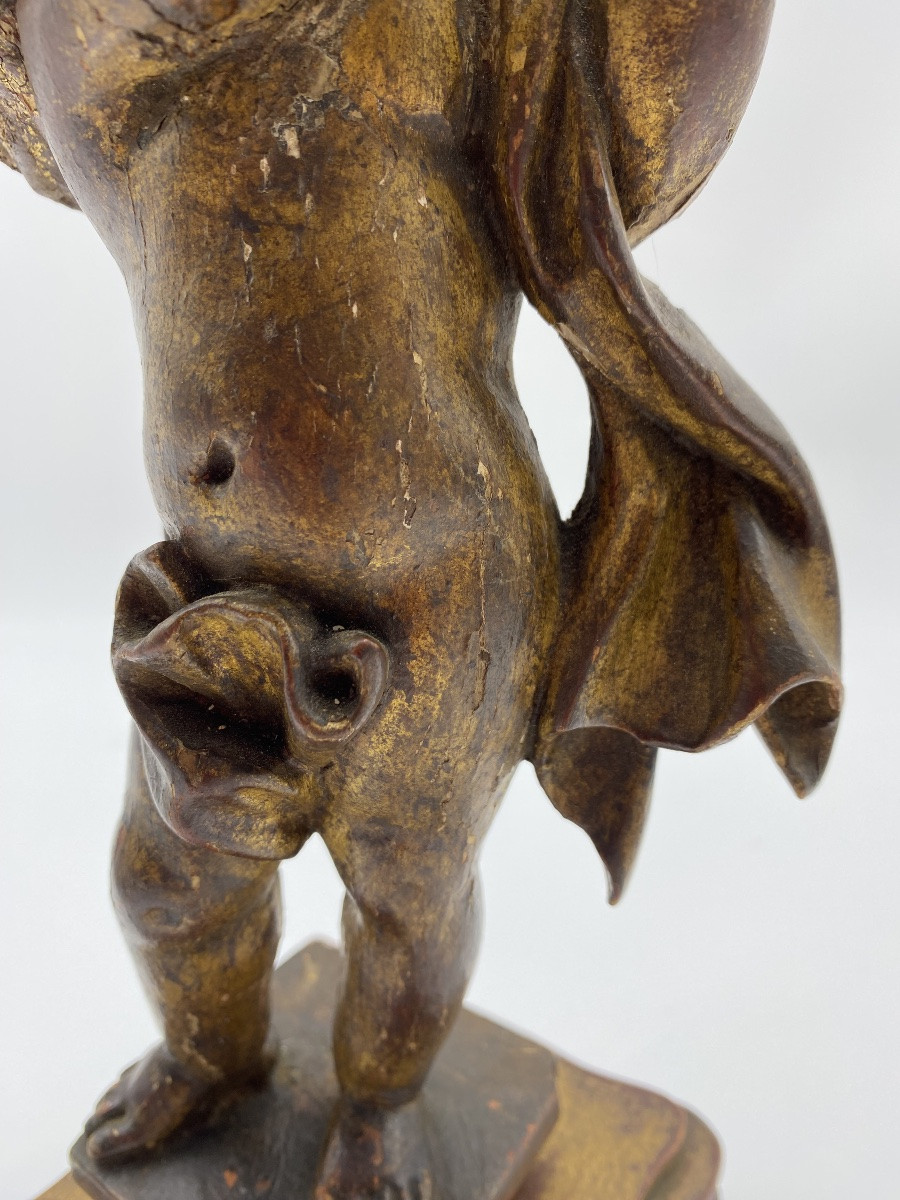 18th Century Antique Sculpture Of A Standing Angel In Carved Gilt Wood-photo-7
