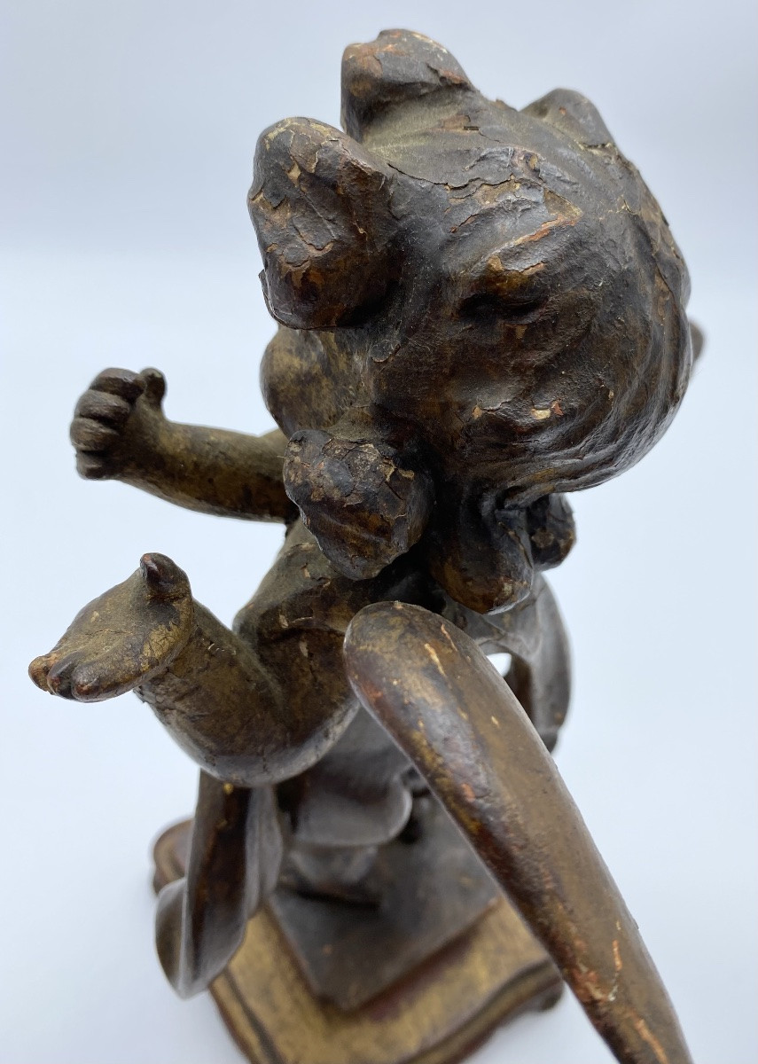18th Century Antique Sculpture Of A Standing Angel In Carved Gilt Wood-photo-8