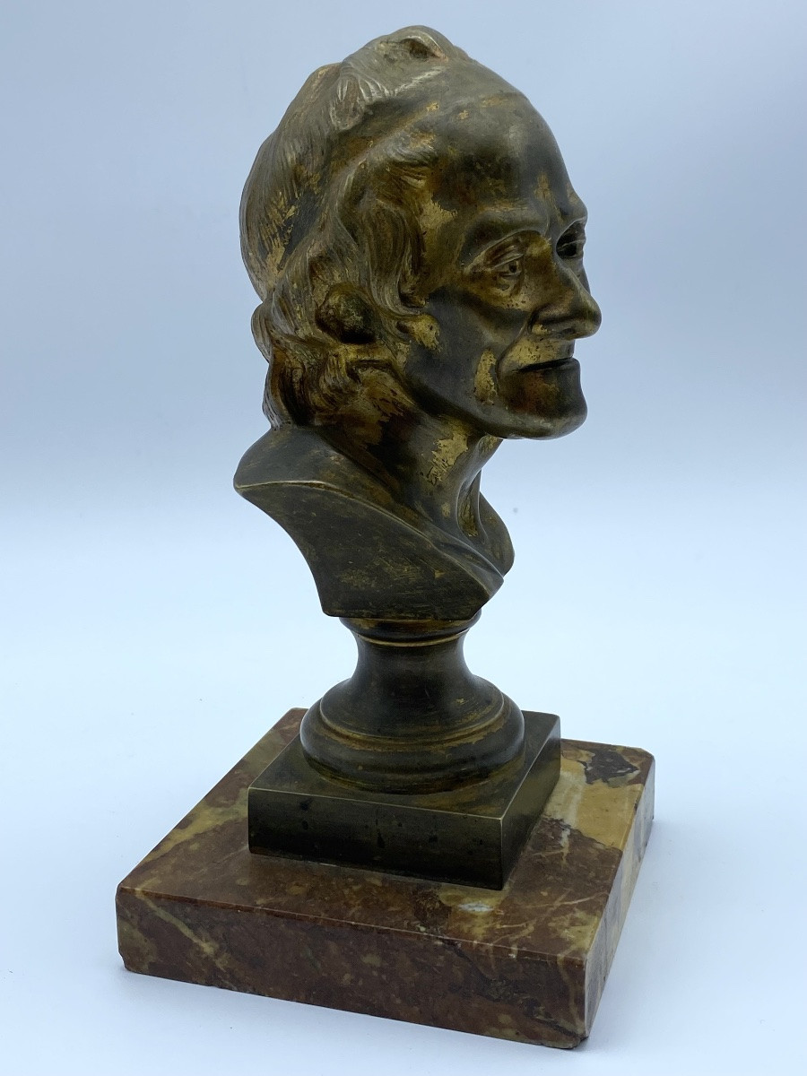 XIXE FRANCE D'APRÈS JEAN-ANTOINE HOUDON BUSTE EN BRONZE DE VOLTAIRE-photo-2