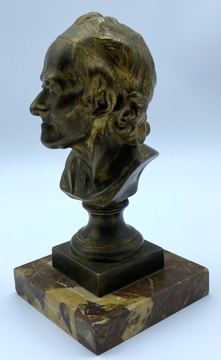 XIXE FRANCE D'APRÈS JEAN-ANTOINE HOUDON BUSTE EN BRONZE DE VOLTAIRE-photo-2