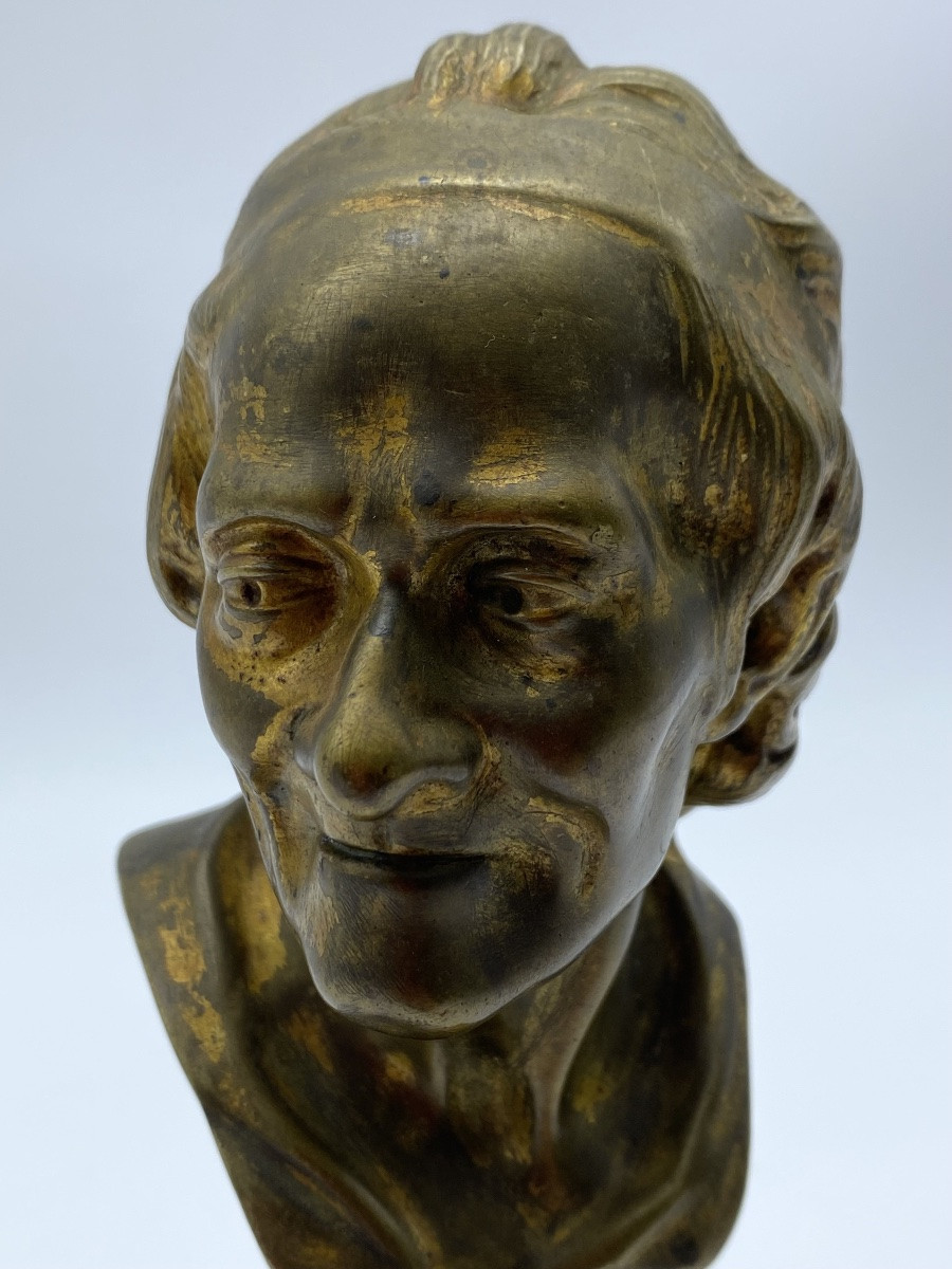 XIXE FRANCE D'APRÈS JEAN-ANTOINE HOUDON BUSTE EN BRONZE DE VOLTAIRE-photo-3
