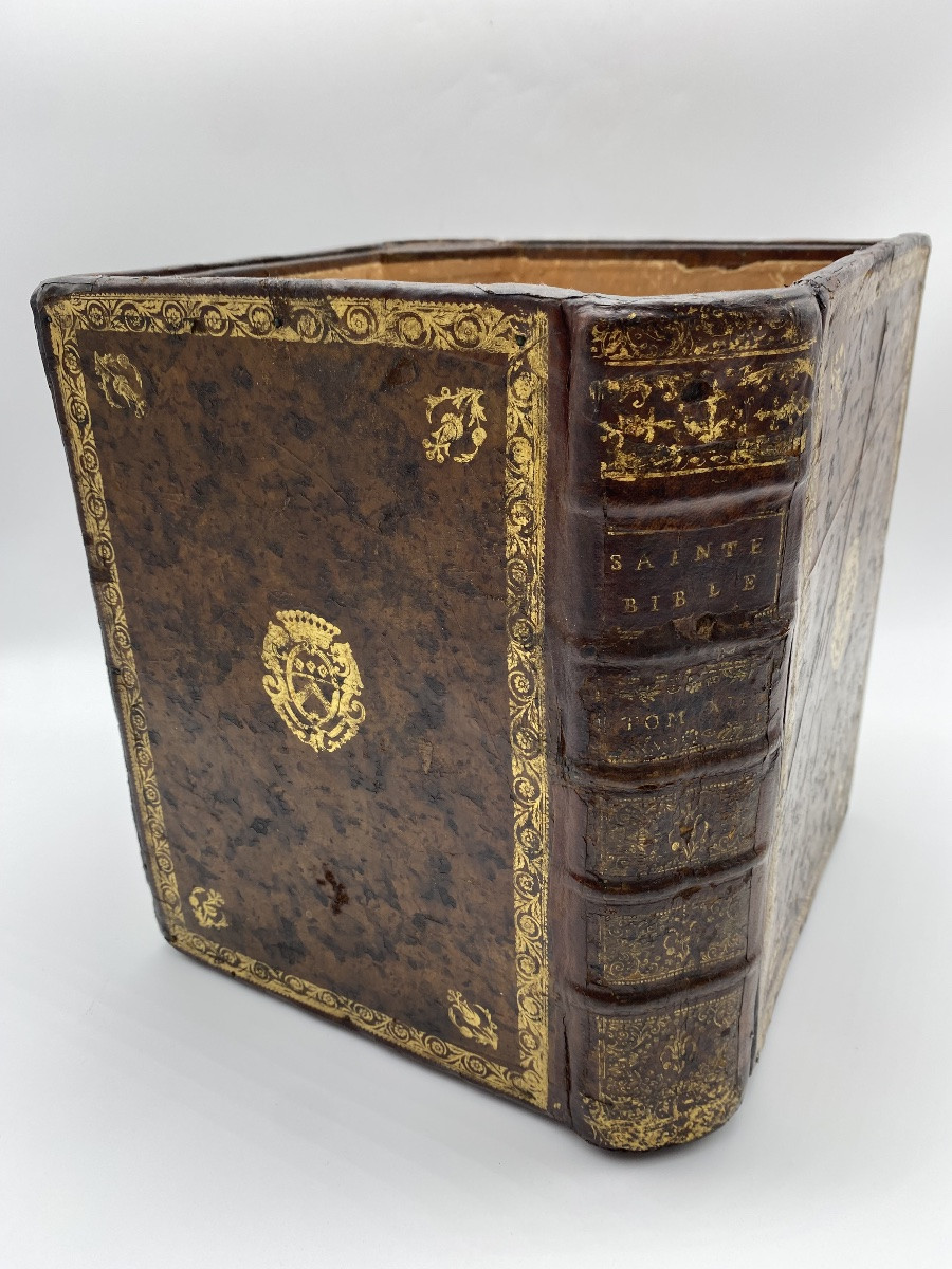 Antique Faux Book Leather Paper Waste Basket  -photo-2