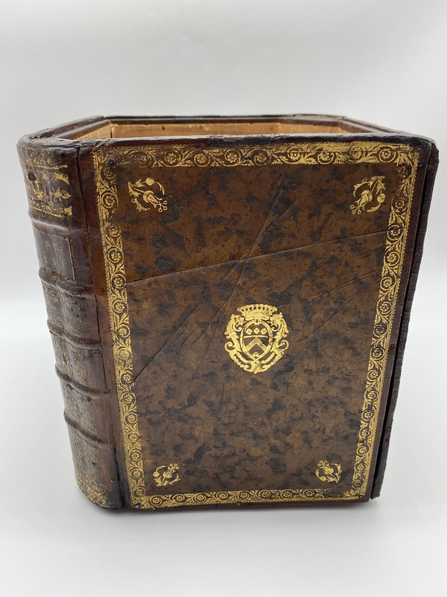 Antique Faux Book Leather Paper Waste Basket  -photo-3
