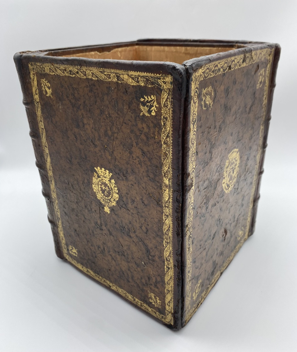Antique Faux Book Leather Paper Waste Basket  -photo-4