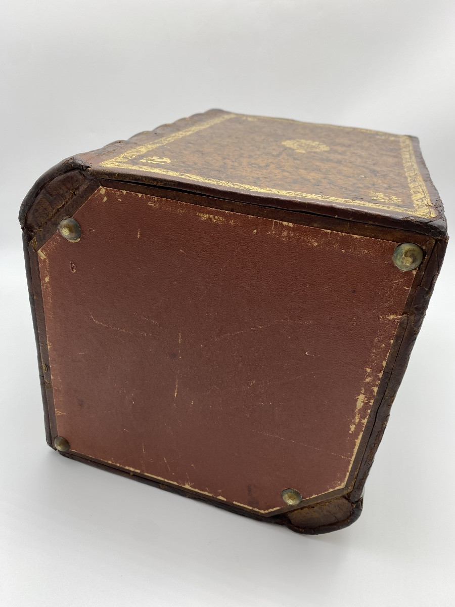 Antique Faux Book Leather Paper Waste Basket  -photo-7