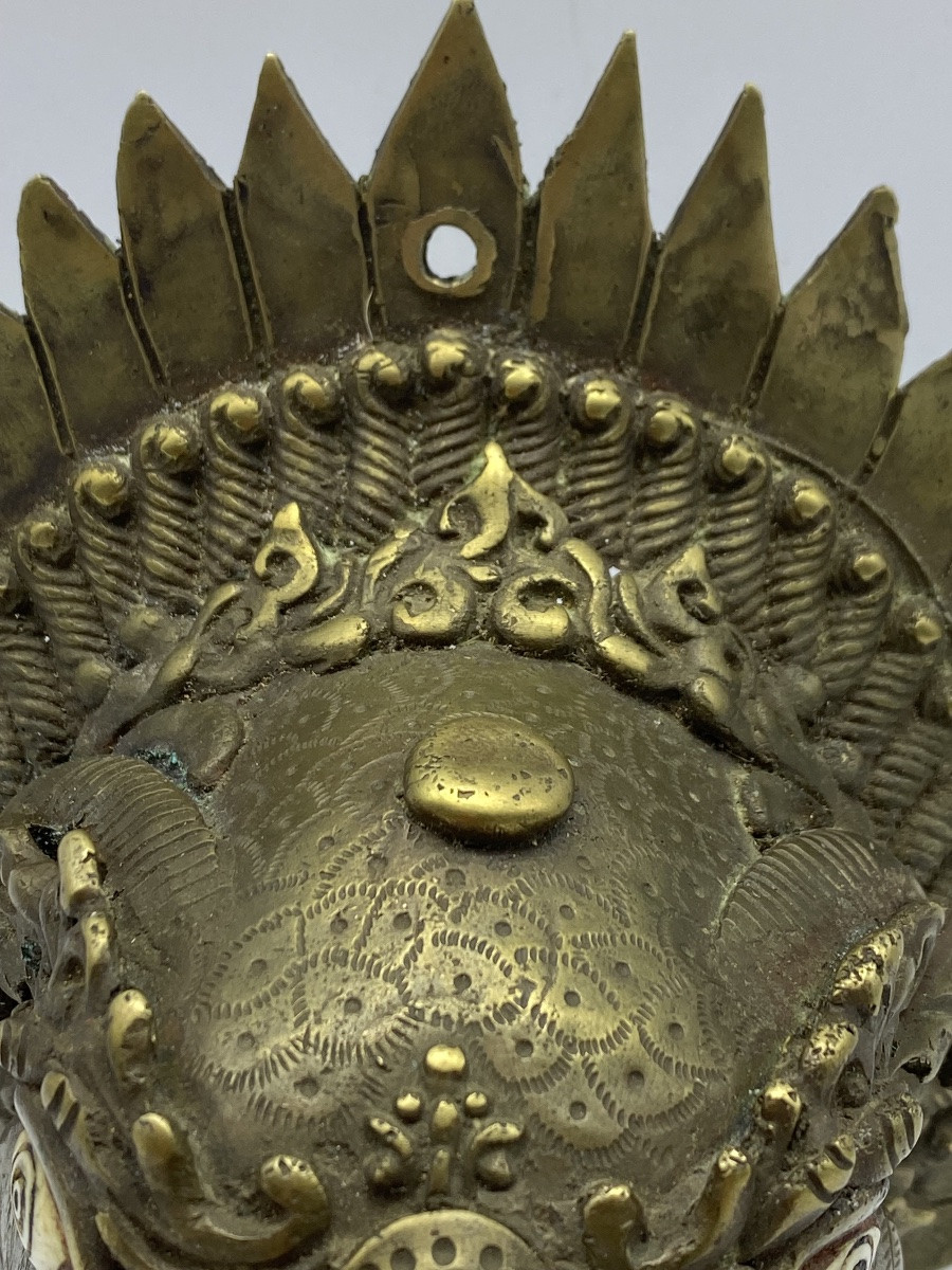 Ancien brûleur d'encens ou de parfum mural en bronze représentant un dragon Druk Tibétain-photo-4