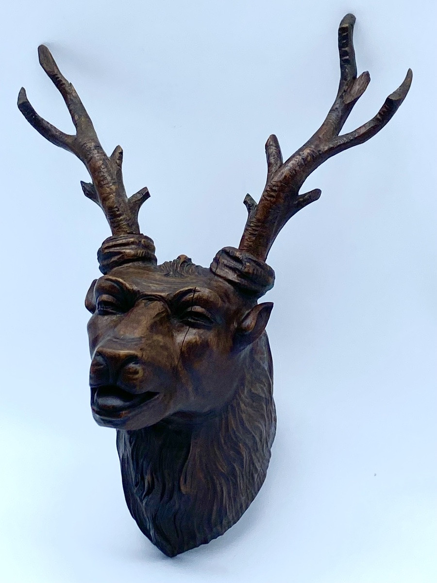 Antique Black Forest Anthropomorphic Deer Trophy, Carved Wood, 19th Century-photo-2