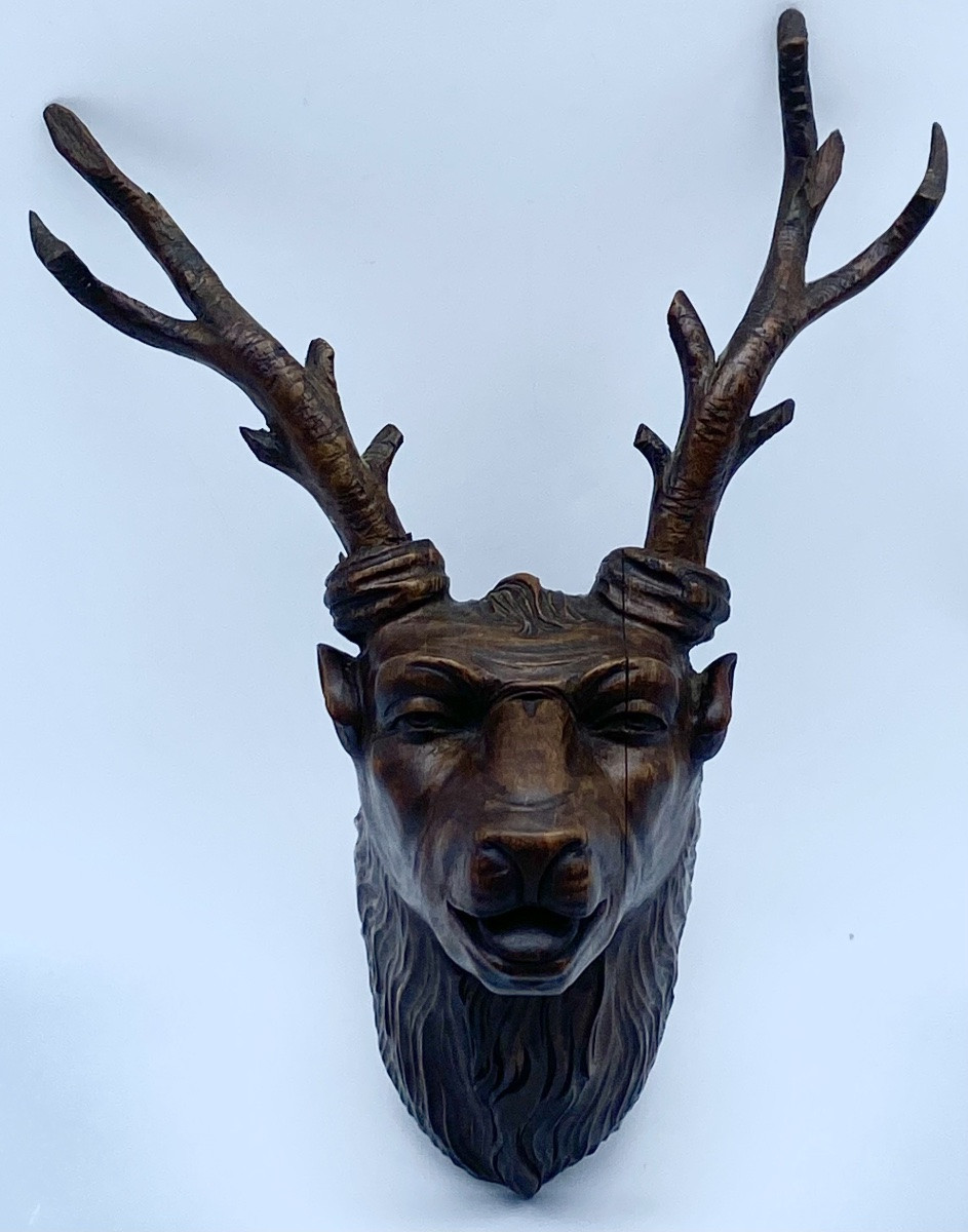 Antique Black Forest Anthropomorphic Deer Trophy, Carved Wood, 19th Century-photo-3