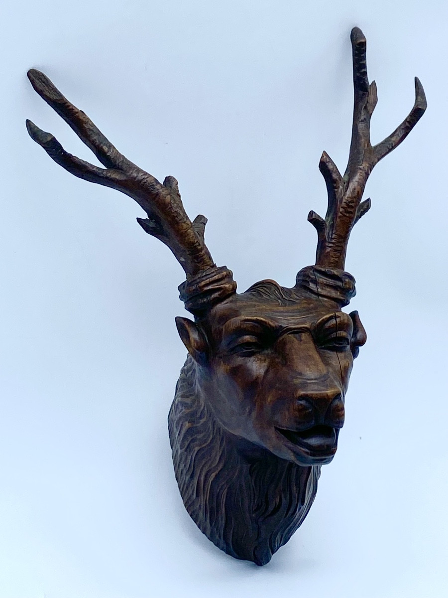Antique Black Forest Anthropomorphic Deer Trophy, Carved Wood, 19th Century