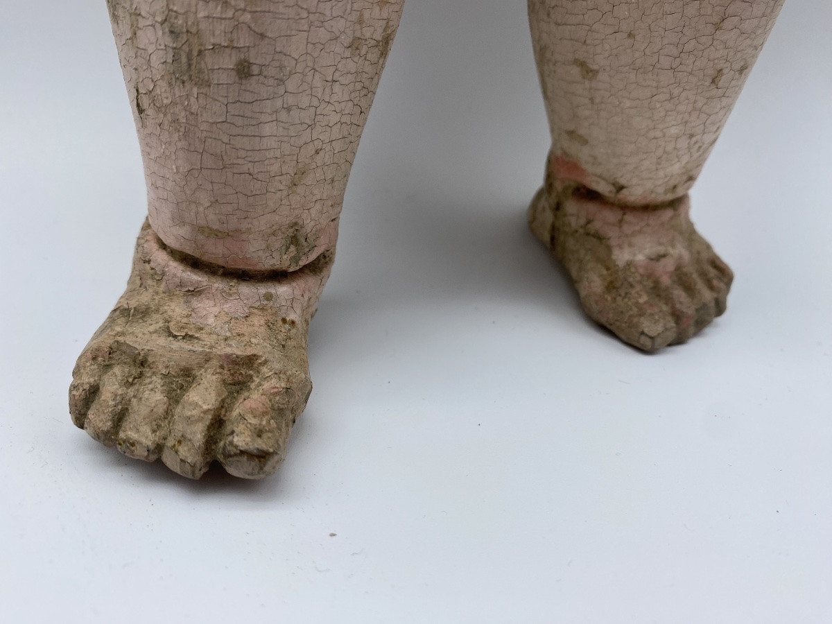 France, 18th Century, Pair Of Puttis Angels In Sculptted And Polychromed Wood-photo-1