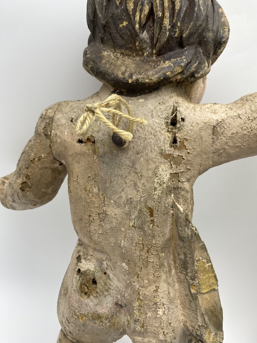 France, 18th Century, Pair Of Puttis Angels In Sculptted And Polychromed Wood-photo-4