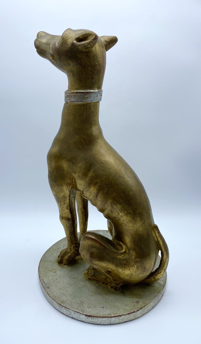 Italian Statue In Gilded Wood Of A Greyhound Whippet-photo-3