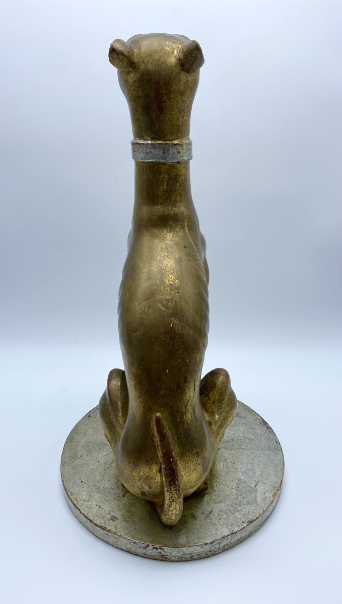 Italian Statue In Gilded Wood Of A Greyhound Whippet-photo-4