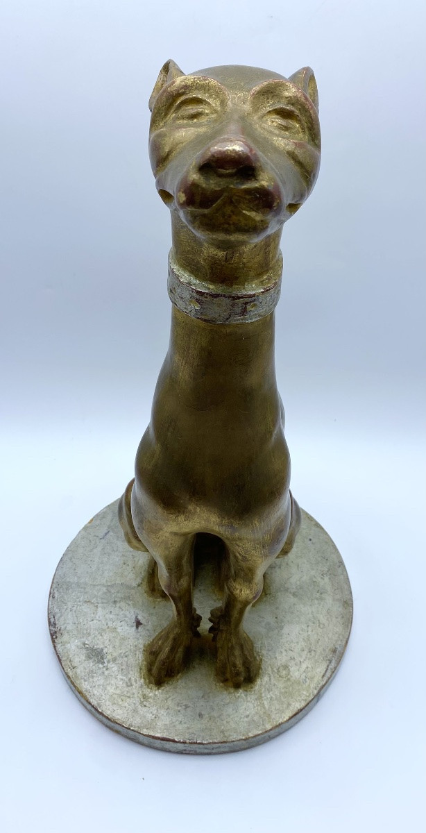 Italian Statue In Gilded Wood Of A Greyhound Whippet-photo-1