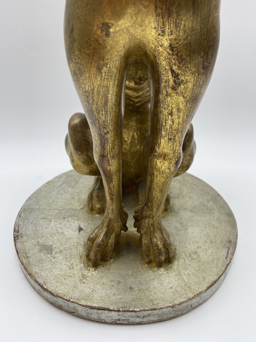 Italian Statue In Gilded Wood Of A Greyhound Whippet-photo-2