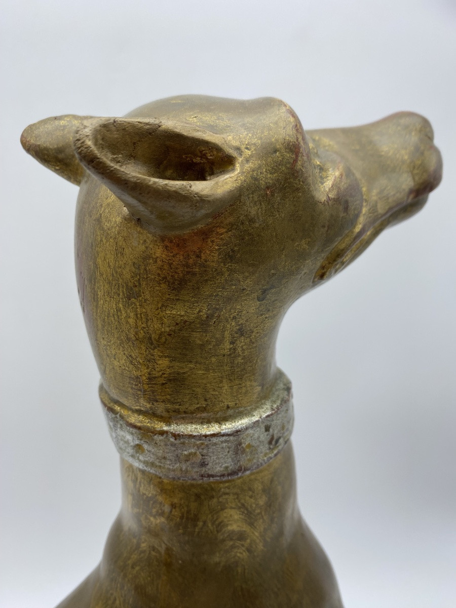 Italian Statue In Gilded Wood Of A Greyhound Whippet-photo-4