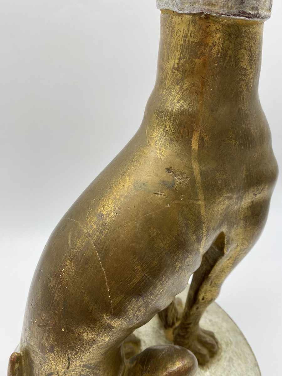 Italian Statue In Gilded Wood Of A Greyhound Whippet-photo-5