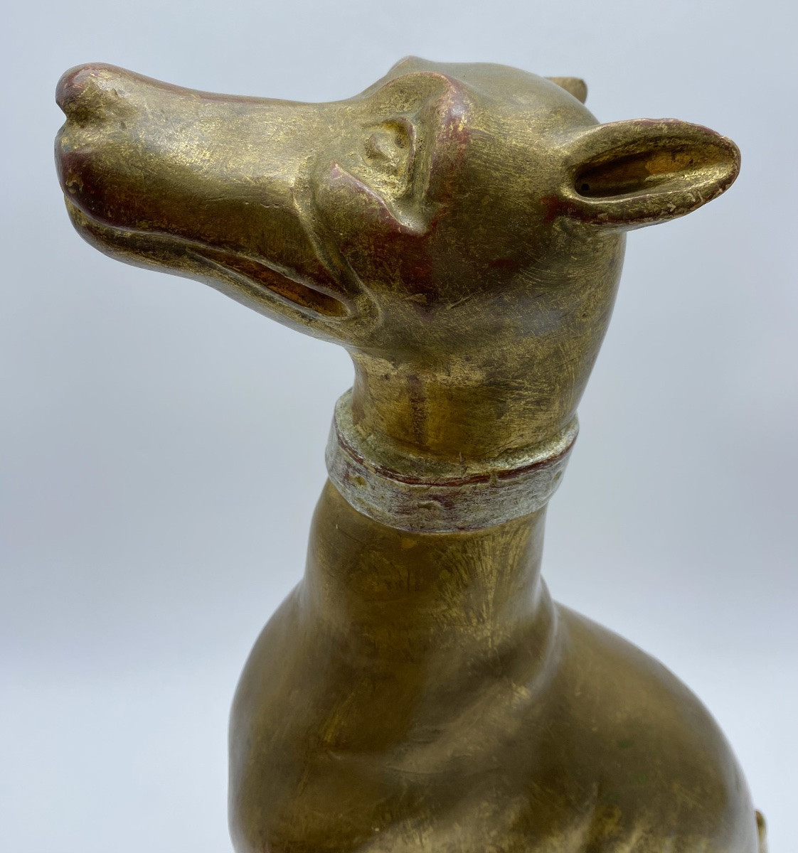 Italian Statue In Gilded Wood Of A Greyhound Whippet-photo-8