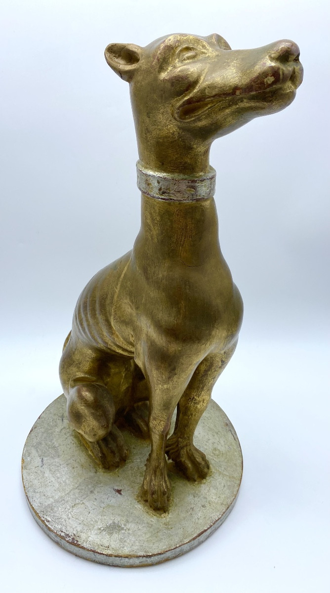 Italian Statue In Gilded Wood Of A Greyhound Whippet