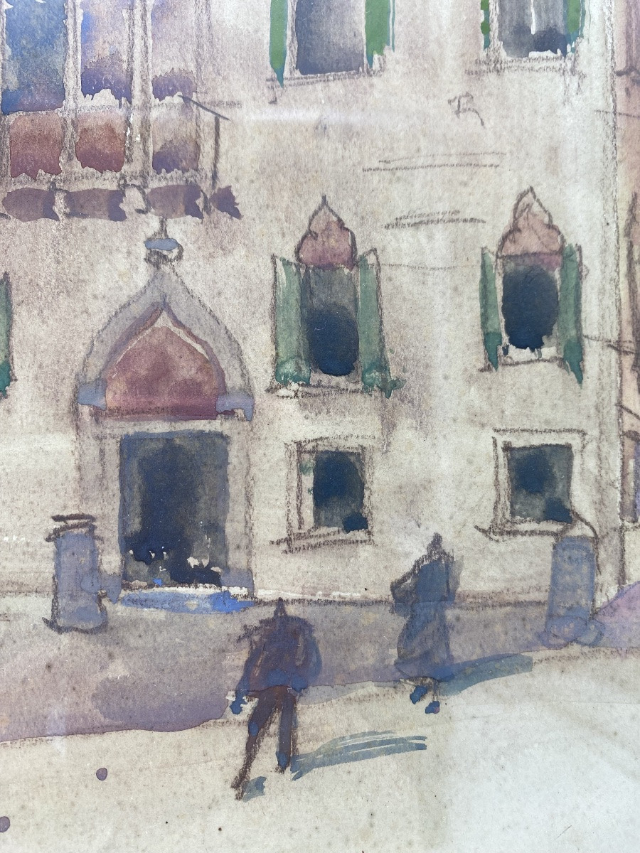 Art Deco Victor Creten Gouache Watercolor View Of Venice-photo-2