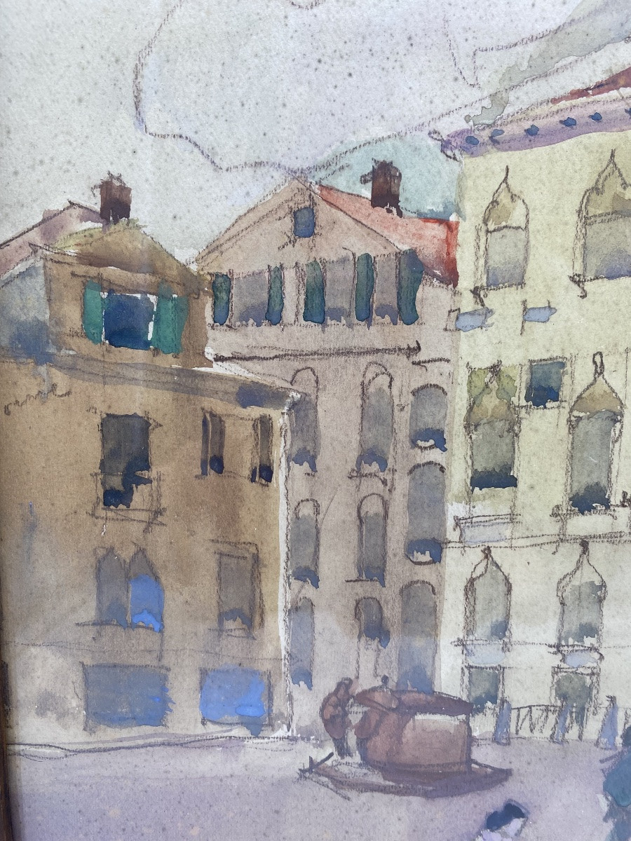 Art Deco Victor Creten Gouache Watercolor View Of Venice-photo-4