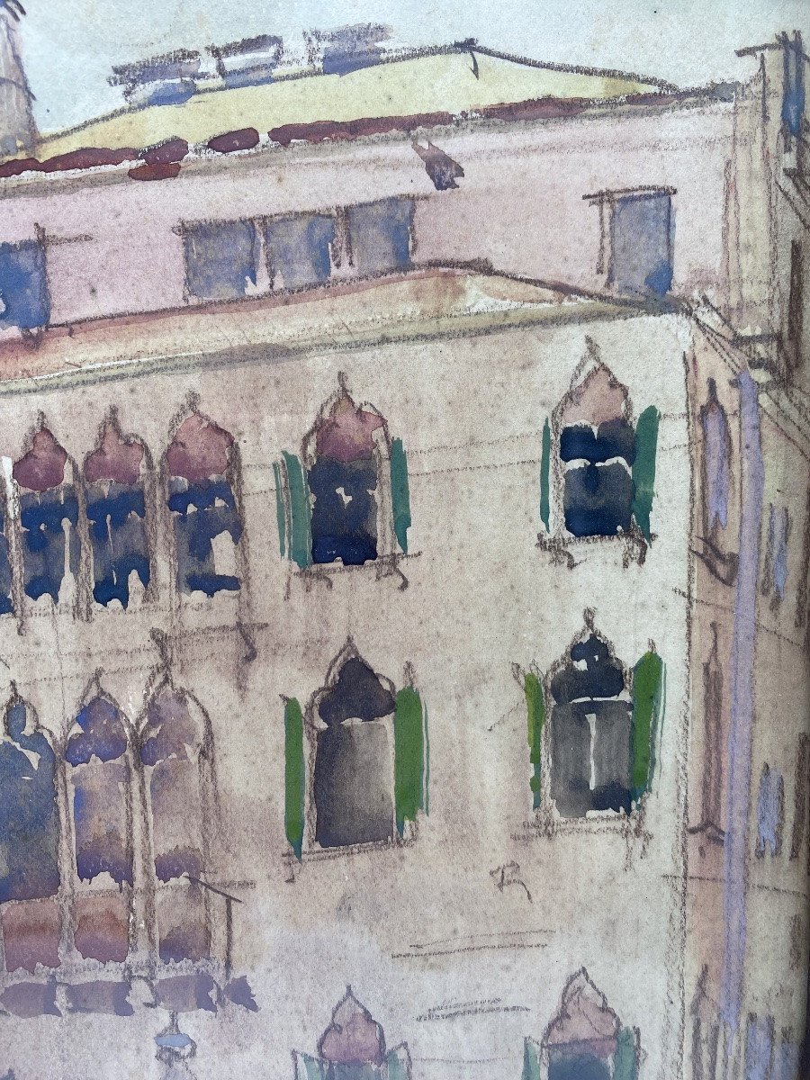 Art Deco Victor Creten Gouache Watercolor View Of Venice-photo-5