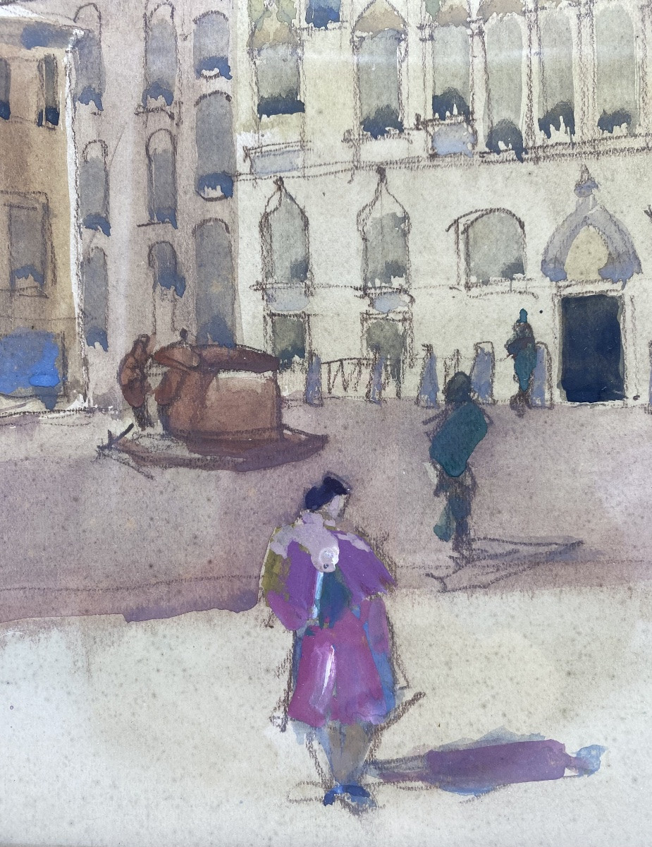 Art Deco Victor Creten Gouache Watercolor View Of Venice-photo-6