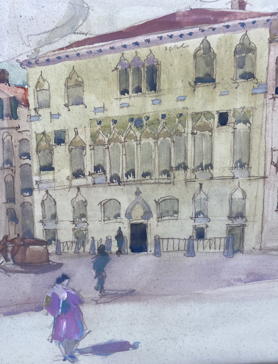 Art Deco Victor Creten Gouache Watercolor View Of Venice