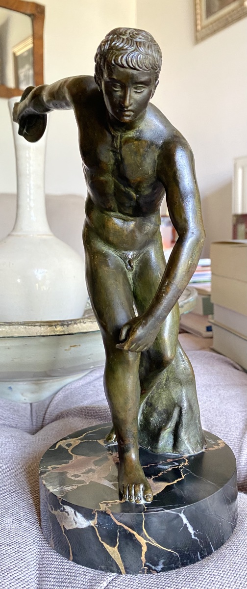 XIX GRAND TOUR, STATUE  DISCOBOLE,   LANCEUR DE DISQUE D'APRÈS MYRON L'ANTIQ-photo-2