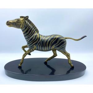 Irénée Félix René Rochard Polychrome Bronze Statue Of A Zebra