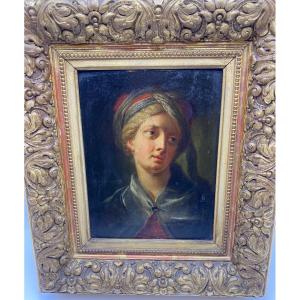 France XVIII/xix Painting Oil On Panel Orientalist Portrait Young Man With Urban 