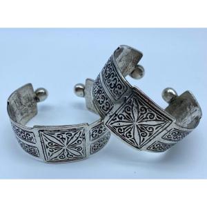  Rare Antique Pair Of Moroccan Silver Ethnic Berber Anklets