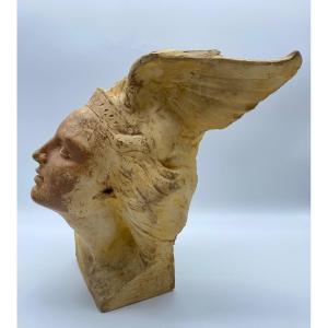 Ancien Statue Buste En Terre Cuite De Valkyrie Brunhild 