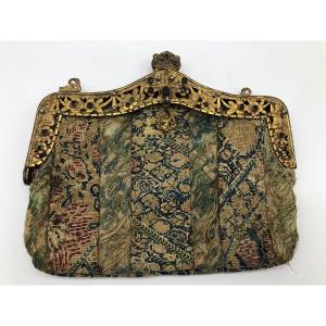 France Antique Embroidered Jewelry Bag Circa 1800 Clasp With Jewels
