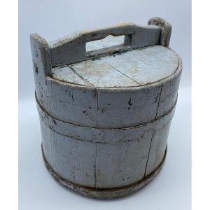 Antiqu Swedish Wooden Polychrome Tub Bucket With Lid