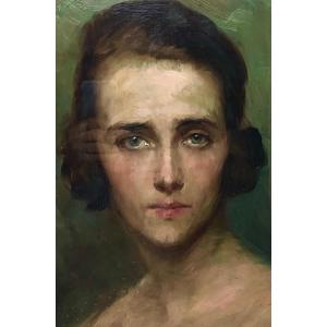  Alex De Andreis (belgian 1871-1939) Portrait Painting Of A Young Woman
