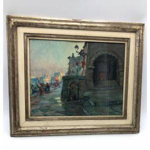 Jules Van De Leene (1887-1962) Gouache Painting Villefranche S. Mer 1919