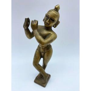 Ancienne Statue Indienne En Bronze Du XIXe Siècle De Krishna