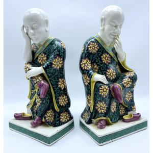 Samson After Meissen Pair Of Antique Chinese Porcelain Glazed Figurines 31 Cm