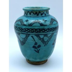 Ancien vase Persan Islamique Safavide en céramique à glaçure turquoise