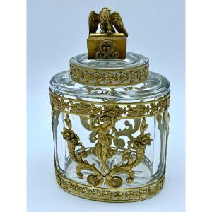 France Empire Flacon de parfum ancien du XIXe siècle en baccarat et bronze doré