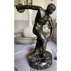 XIX GRAND TOUR, STATUE  DISCOBOLE,   LANCEUR DE DISQUE D'APRÈS MYRON L'ANTIQ