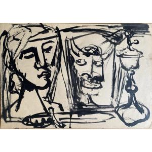 Jacques Démoulin, Hommage à Picasso, Encre de Chine