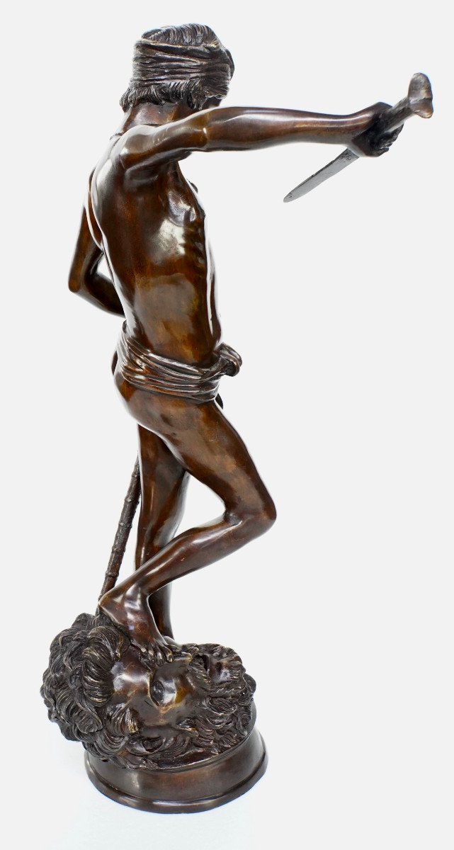 "david Slaying Goliath" Bronze By Antonin Mercier (1845-1916)-photo-2