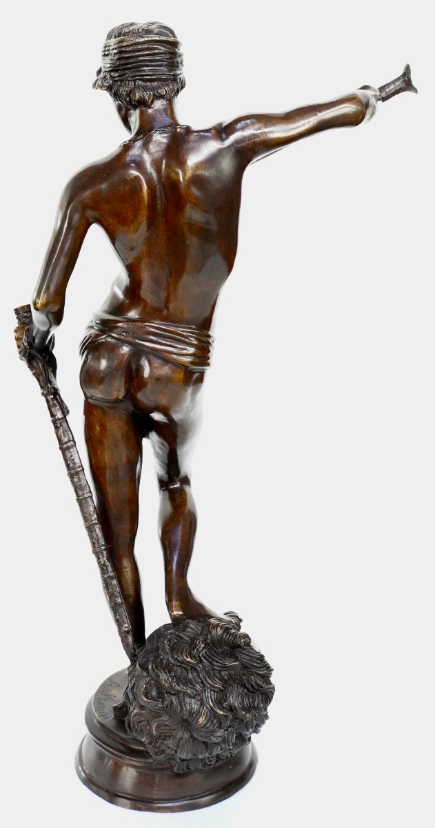 "david Slaying Goliath" Bronze By Antonin Mercier (1845-1916)-photo-4
