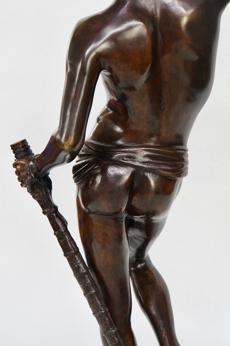 "david Slaying Goliath" Bronze By Antonin Mercier (1845-1916)-photo-3